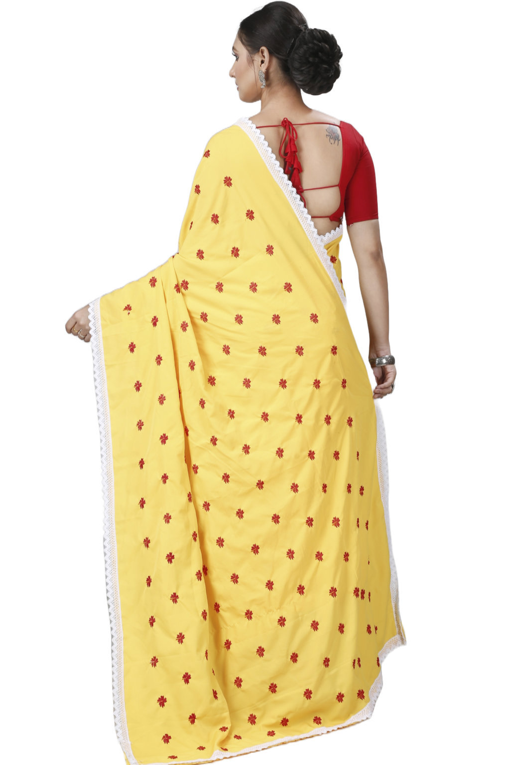 Yellow Red Pure Cotton LalPori Hand Loom Saree (1255)